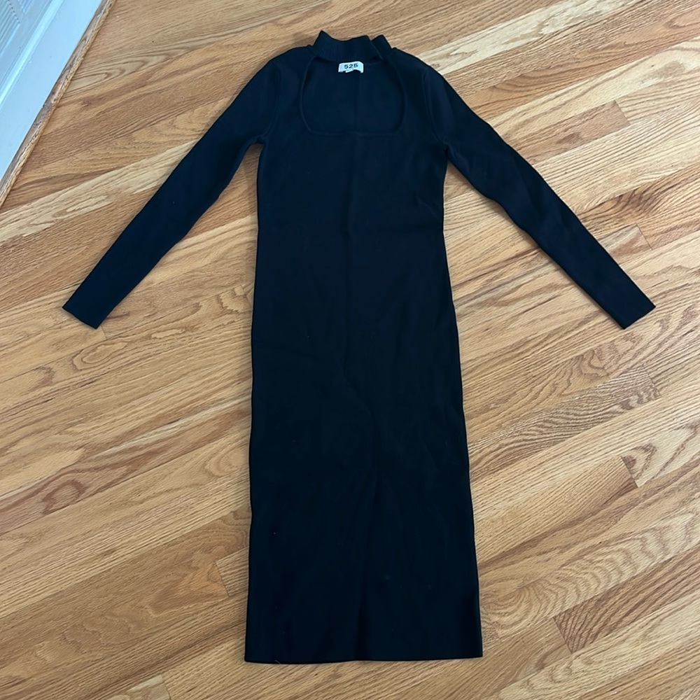 Revolve black knit midi dress with keyhole neckline